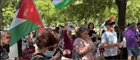 تظاهرات حمایت از فلسطین در برابر مقر اتحادیه اروپا در مادرید